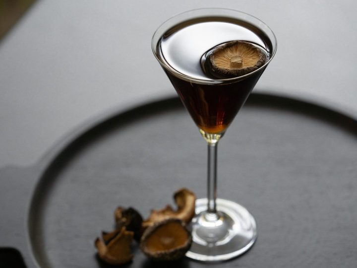 Photo of a Dirty Martini utilizing mushroom instead of olives.