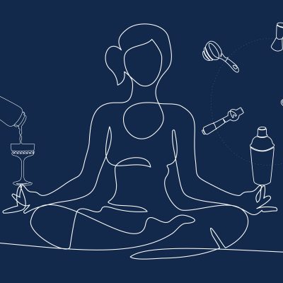 An illustration of a woman in a yoga pose, balancing bar tools