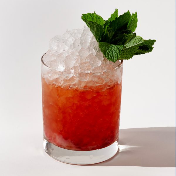 Gnarly Smash cocktail with strawberry and bourbon.