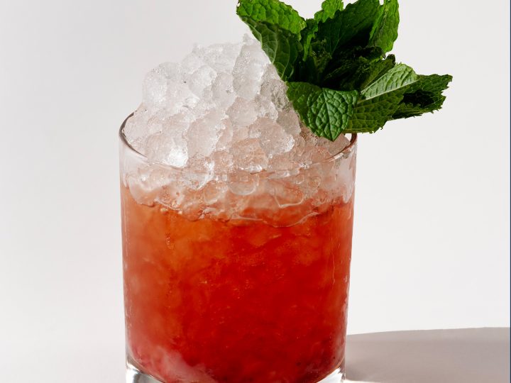 Gnarly Smash cocktail with strawberry and bourbon.
