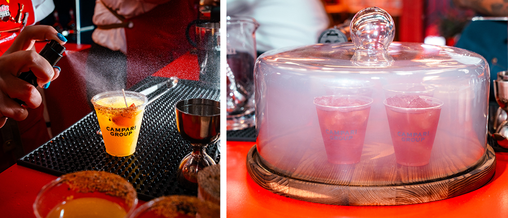 spicy Margarita and smoked cocktails on bar top.